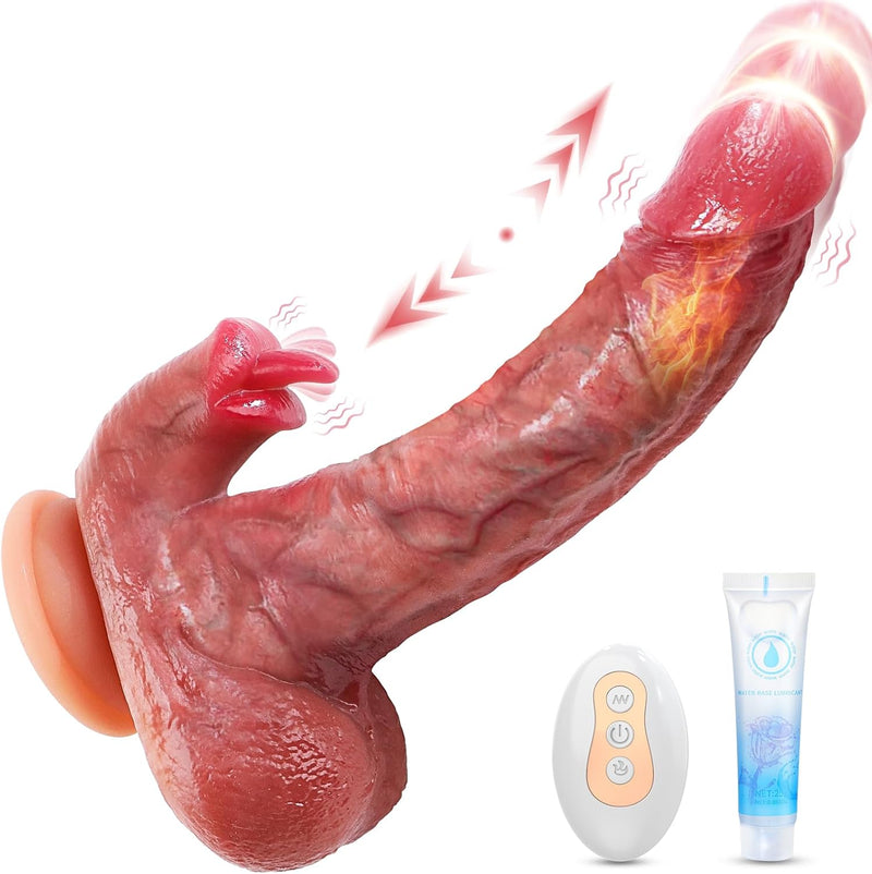 Realistic Thrusting & Licking Dildo Vibrator – 9 Modes, Heating, Remote Control