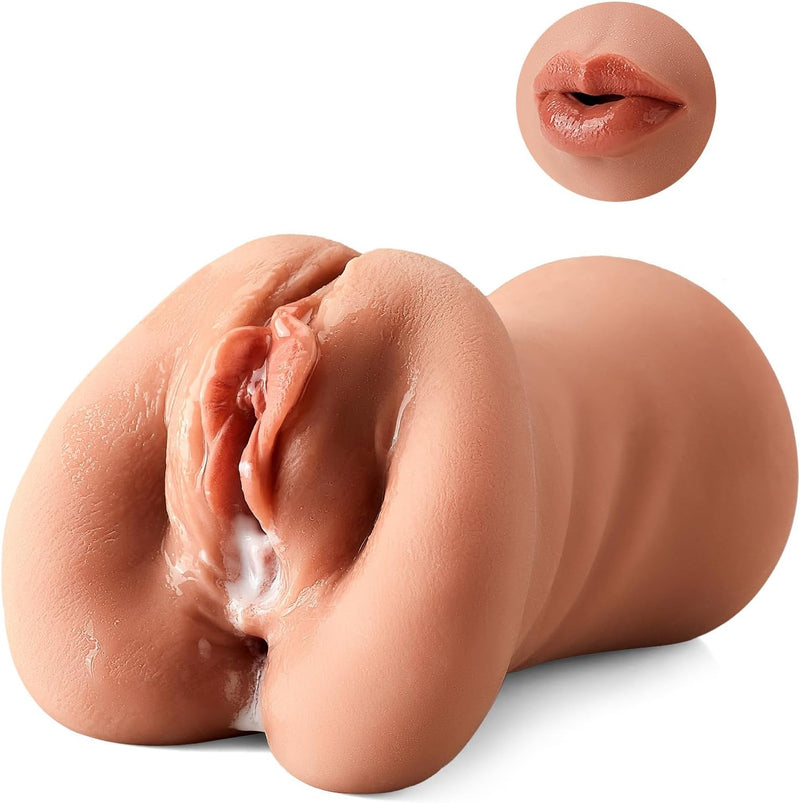 3-in-1 Male Masturbator Toy with Realistic Mouth, Vagina & Anal Textures (Tan)
