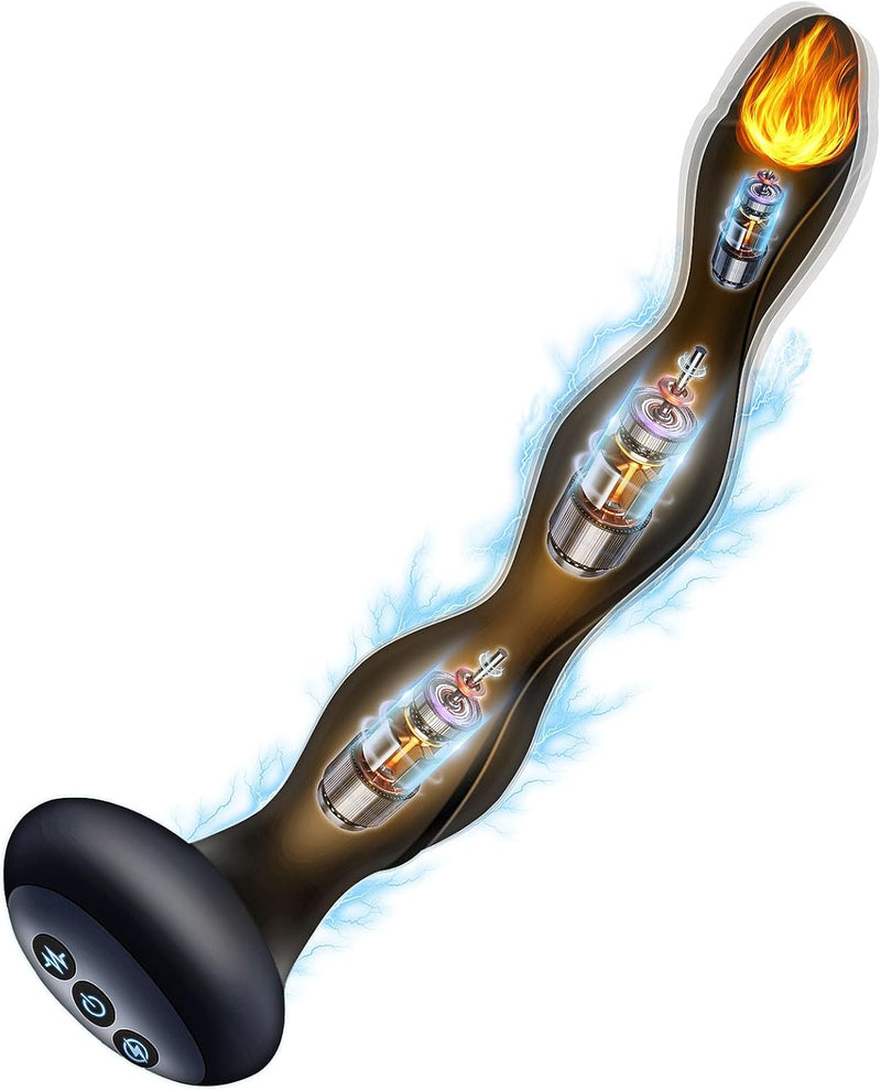 Anal Vibrator Butt Plug Silicone Vibrating Heating Shocking Anal Beads Prostate Massager G-spot Stimulation with 5 Electric Shock Intensities 10 Vibration Modes for Men Women Couples