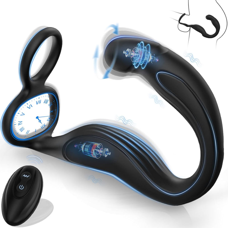 360° Rotating Prostate Massager with 10 Vibration Modes & Remote Control Cock Ring