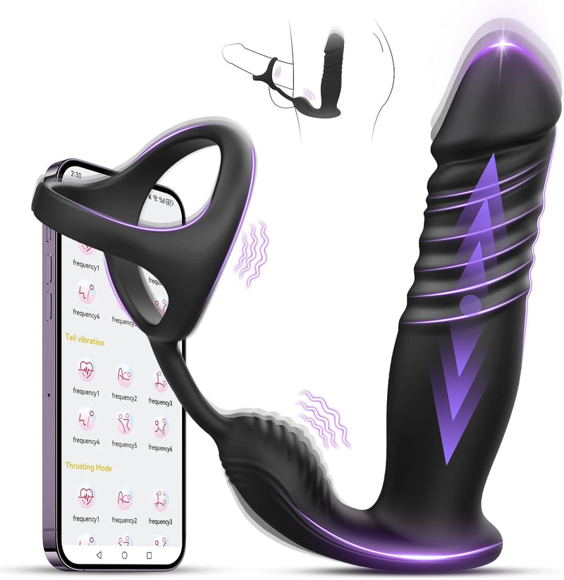 App-Controlled Thrusting Anal Stimulator with Vibrating Ring & Prostate Massager