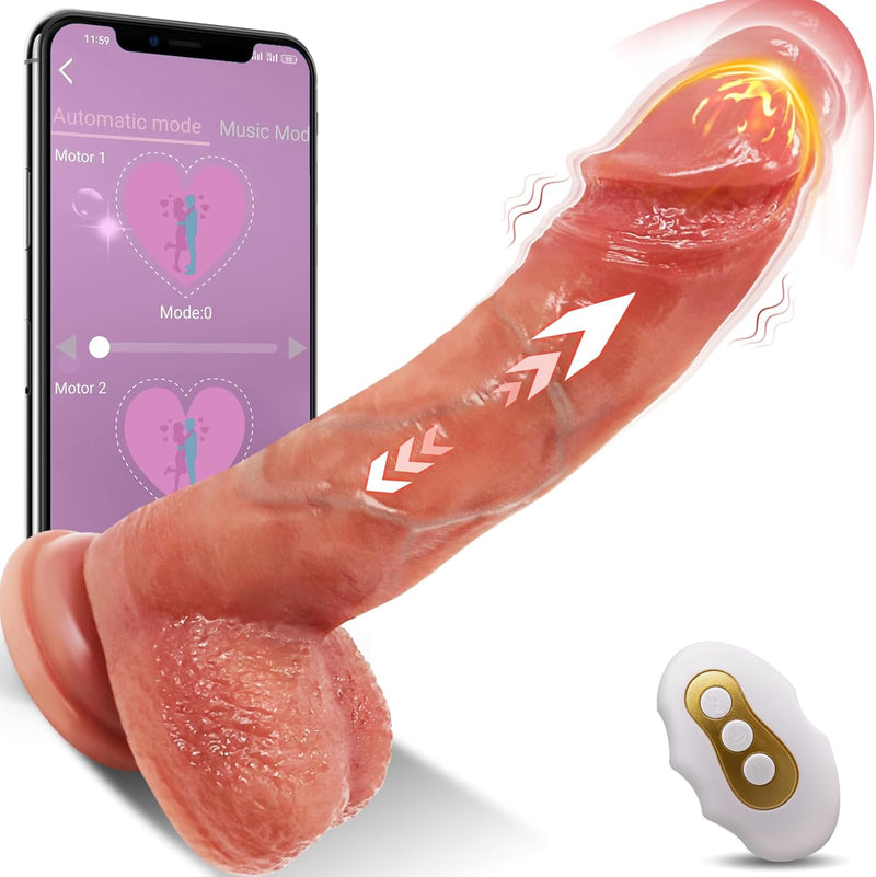 Realistic Thrusting Dildo Vibrator with 10 Vibration & 5 Thrust Modes, APP Control