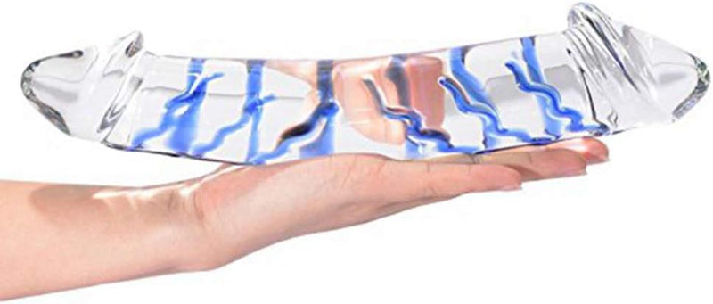 Blue Swirl Large Double-Ended Glass Dildo – Crystal Dual-Headed Pleasure Wand