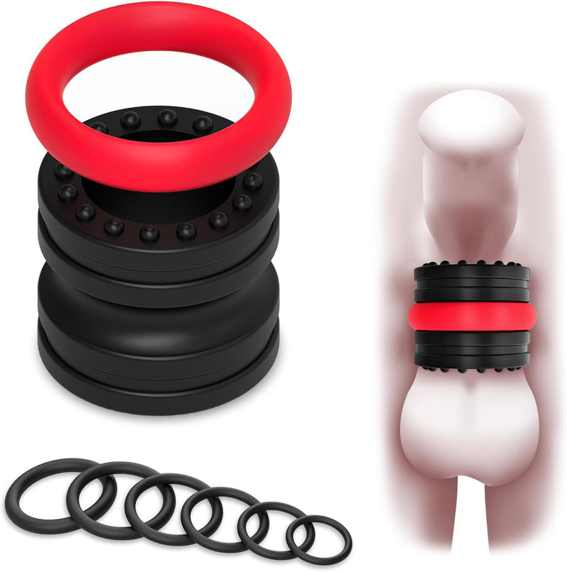 Penis Ring Set for Men, 8 Sizes, Silicone Cock & Ball Stretcher for Erection Aid