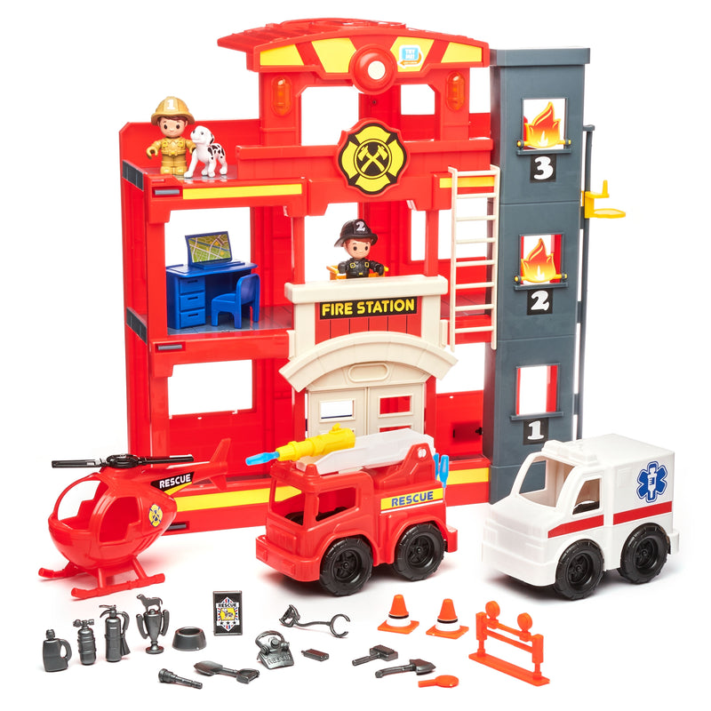 Fire Station Emergency Vehicle Playset (31 Pieces)
