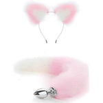 Butt Plug Fox Tail Cosplay Anal Plug Anal Butt Plug Adult Sex Toys For Beginner Women Men Couple (Pink-White Set)