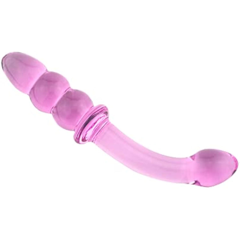 Pink Glass Dildo Pleasure Wand Penis -- Crystal Anal Beads Butt Plug Personal Massager G-Spot Stimulation Adult Sex Toy 1.0 Count