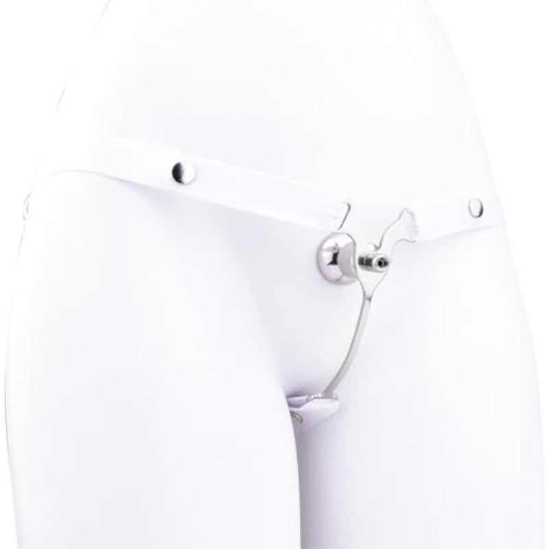 Stainless Steel Negative Inverted Chastity Cage Device + Chastity Belt, Male Metal Flat Chastity Cage, Bdsm Penis Exercise Restraints Male Sex Toys - A155 (White)