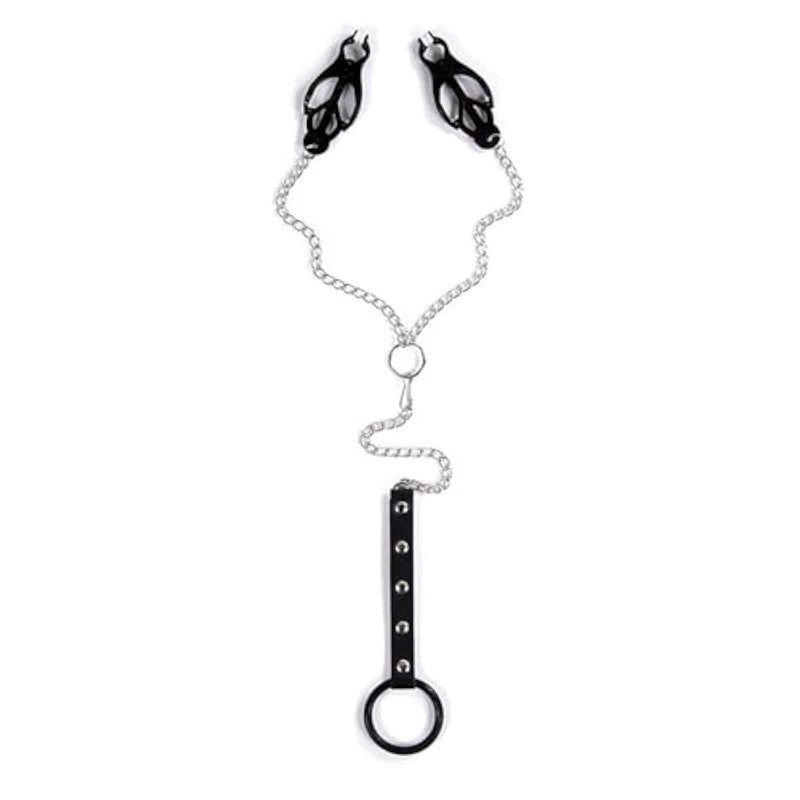 Adjustable Nipple Clamps With Chastity Ring Chain For Bdsm Men – Metal Nipple Toys For Adult Bondage Play