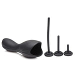 10X Vibrating Penis Head Teaser With Urethral Sounds Premium Silicone Masturbator, 3 Lengths Interchangeable Urethral Sounds Rechargeable Textured Inner Sleeve Rod Stimulator,Black