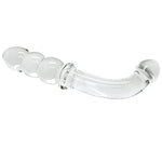 Luxury Dual-Ended Glass Dildo - Intense Orgasms, G-Spot & P-Spot Stimulation - Beaded End, Curved Tip - Nonporous & Body-Safe - Hand-Blown Glass - Hypoallergenic - Temperature Play - Anal Or Vaginal