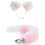 Butt Plug Fox Tail Cosplay Anal Plug Anal Butt Plug Adult Sex Toys For Beginner Women Men Couple (White-Pink Set)