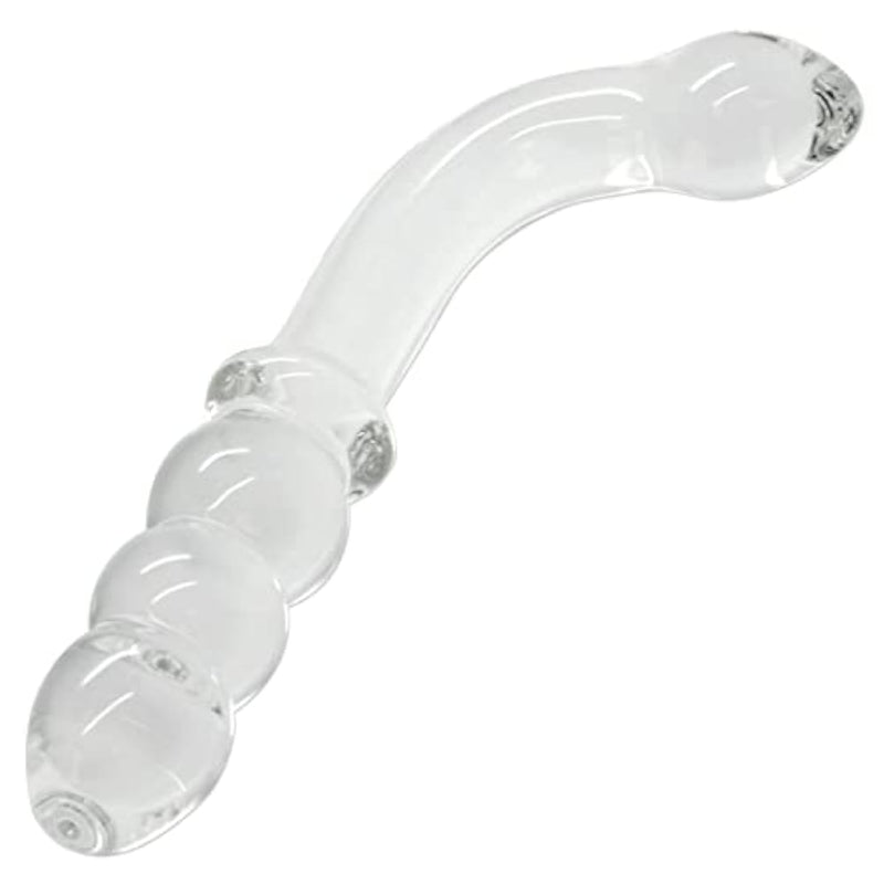 Luxury Dual-Ended Glass Dildo - Intense Orgasms, G-Spot & P-Spot Stimulation - Beaded End, Curved Tip - Nonporous & Body-Safe - Hand-Blown Glass - Hypoallergenic - Temperature Play - Anal Or Vaginal