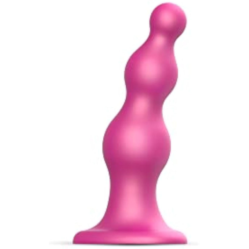 Dildo Plug Beads - Flexible Silicone Anal Dildo With Progressive Metallic Design - Waterproof Anal Sex Toy For Women, & Men - 100% Body-Safe Silicone Anal Beads (Raspberry - Small)