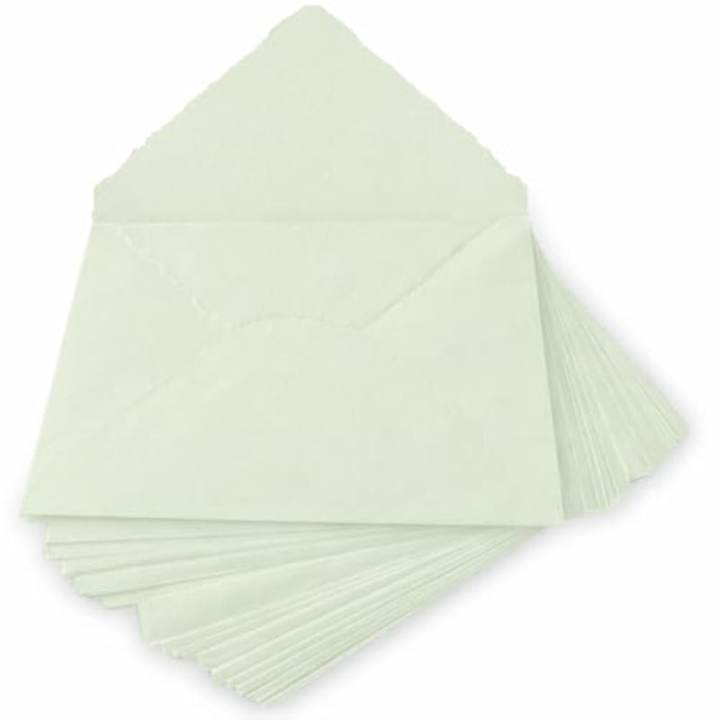 25 Pack Green Handmade Envelopes, 4.25 x 6.25 Inch, 150 GSM Deckle Edge Paper