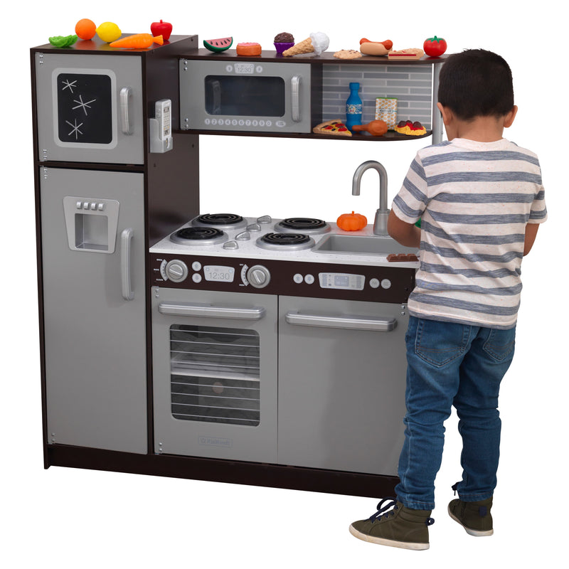 KidKraft Uptown Espresso Wooden Play Kitchen and 30-Piece Play Food Accessories