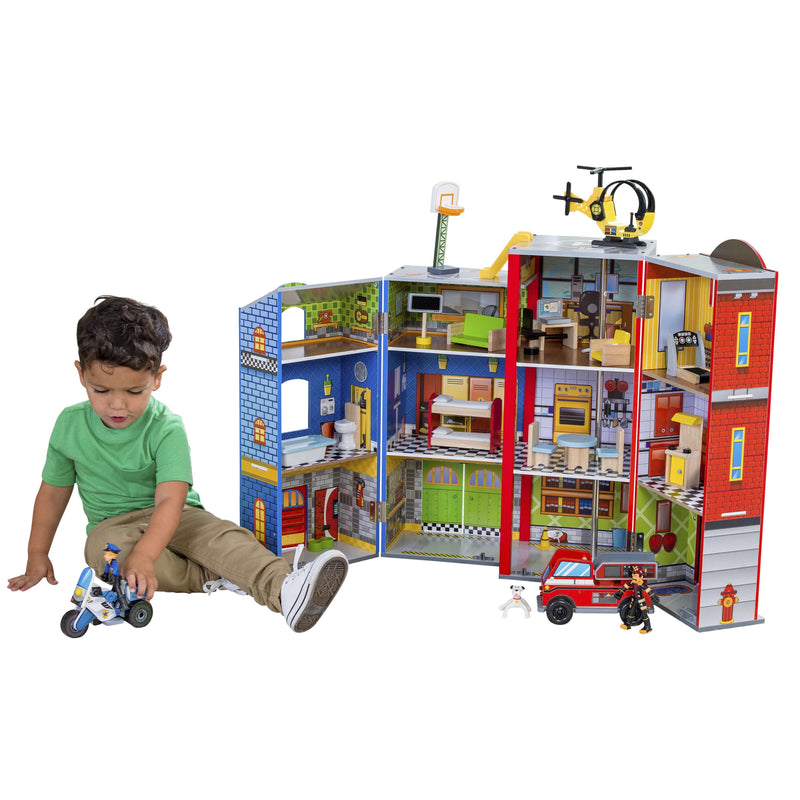 KidKraft Everyday Heroes Wooden Foldable Playset with 26 Pieces