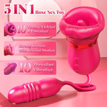 5-in-1 Rose Vibrator with Suction, Licking, Thrusting & 10 Vibration Modes