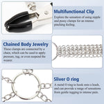 Adjustable Nipple & Clit Clamps with Chain – BDSM Body Jewelry for Women (Silver)