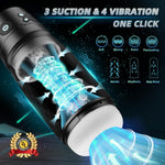 Hands-Free Male Masturbator with 3 Suction & 4 Vibration Modes, 3D Sleeve Black