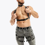 3PCS Men’s Leather Harness Set – Adjustable Chest, Leg & Choker Strap Belt