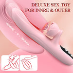 4-in-1 Rose Rabbit Vibrator – Thrusting, Licking & Heating Dildo with LCD Display