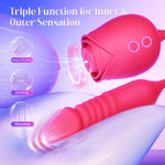 Thrusting Rose Vibrator – Dual-Ended Dildo with 10 Suction Modes for Clitoral & G-Spot