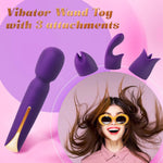 4-in-1 Wand Vibrator Kit – Ultra-Quiet Toy with 3 Attachments & 10 Modes