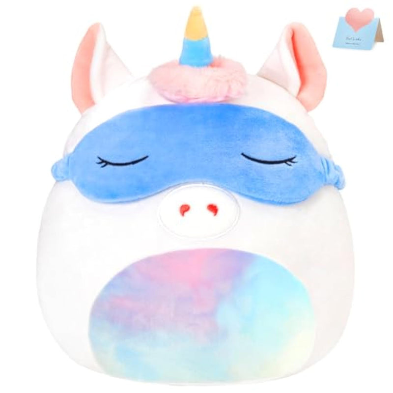 Cute Unicorn Soft Plush Pillow With Removable Eye Mask Squishy Unicorn Stuffed Animal Cushion Hugging Nap Pillow Valentines Christmas Holiday Birthday Gifts For Toddlers Kids, 12’’