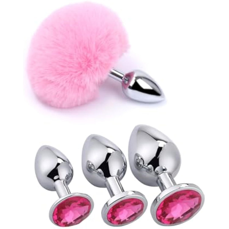 Anal Plug Sex Toys Games For Women,4 Pcs Stainless Steel Butt Plug Fox Tail Butt Plugs Trainer Silicone Anal Plugs For Adult Sex Toy For Couple Anal Training Set