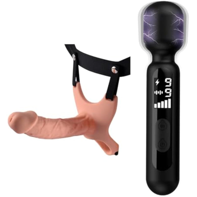 Hollow Strap-On System + Electric Shock Wand Vibrator