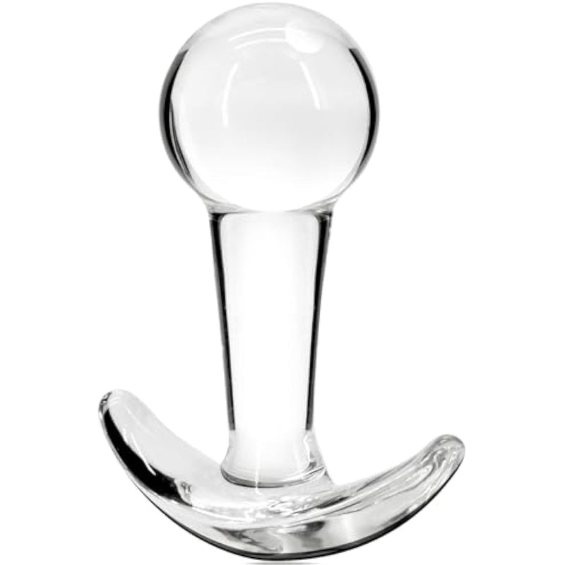 Glass Anal Plug With Curved Based For Comfortable Long Term Wear Transparent Butt Plug Prostate Massager Sex Toy With Long Stem For Women Men Masturbation