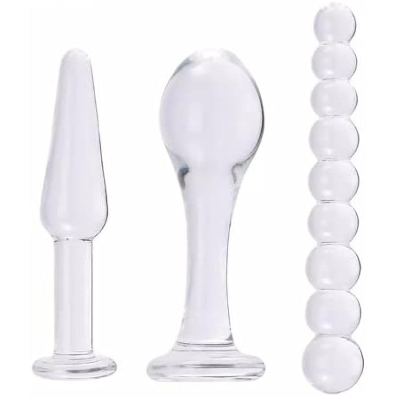 3 Pieces Crystal Glass Anal Plug Set - Anal Trainer Hip Plugs, Anus Dilators Expander Prostate Massage Masturbation Sex Slave Abuse Anal Sex Toys For Men Women Couples