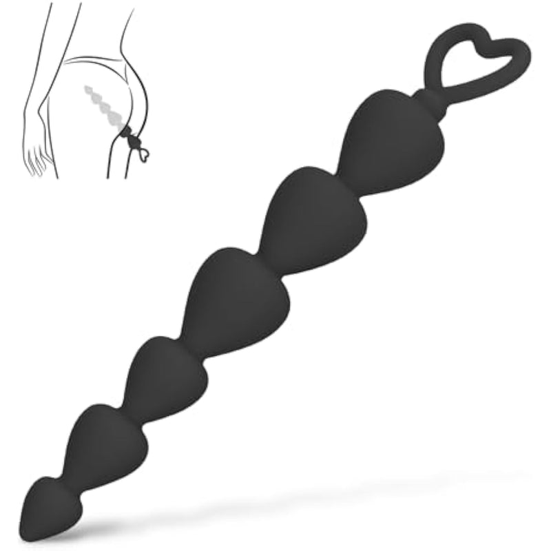 Anal Bead 5.6 Inch Gradual Sizing Beaded Colorful Butt Plug With Pull Ring, Small 6 Beads Unisex Anus Sex Toys For Starters (Black)