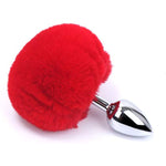 2Pcs Multi-Function Fox Tail Fur Bunny Tail Anal Butt Plug Sex Toys For Couples Adults Cospaly Role Play Stainless Steel Plug (Red)