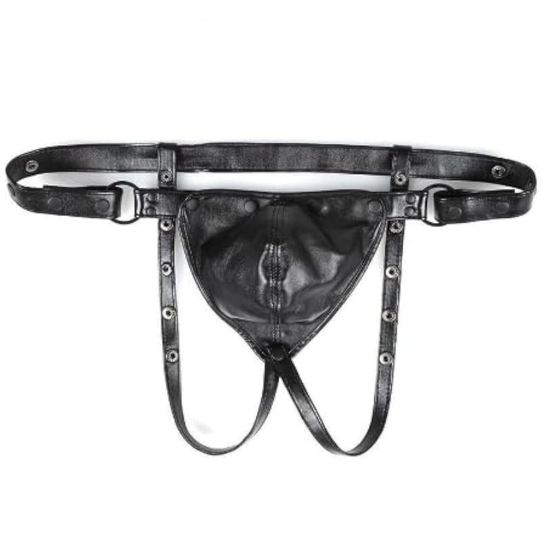 Men'S Black Leather Chastity Belt Adjustable Sexy Chastity Devices Harness Cock Cage Bdsm Self Bondage Fetish Slave Punish Harness T-Back Thong Male Sex Toys For Sm Games Bedroom