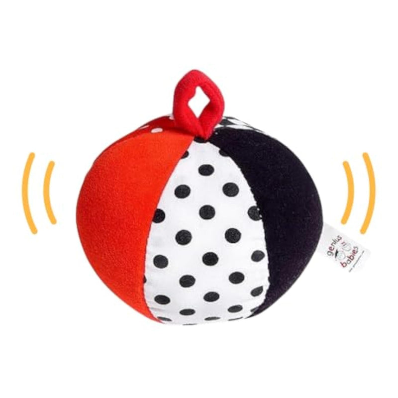 Soft Plush Ball For Baby In High Contrast Colors Black, White, Red Jingle B