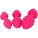 Anal Sex Trainer 3Pcs Kit Heart Silicone Jeweled Butt Plugs (Pink)