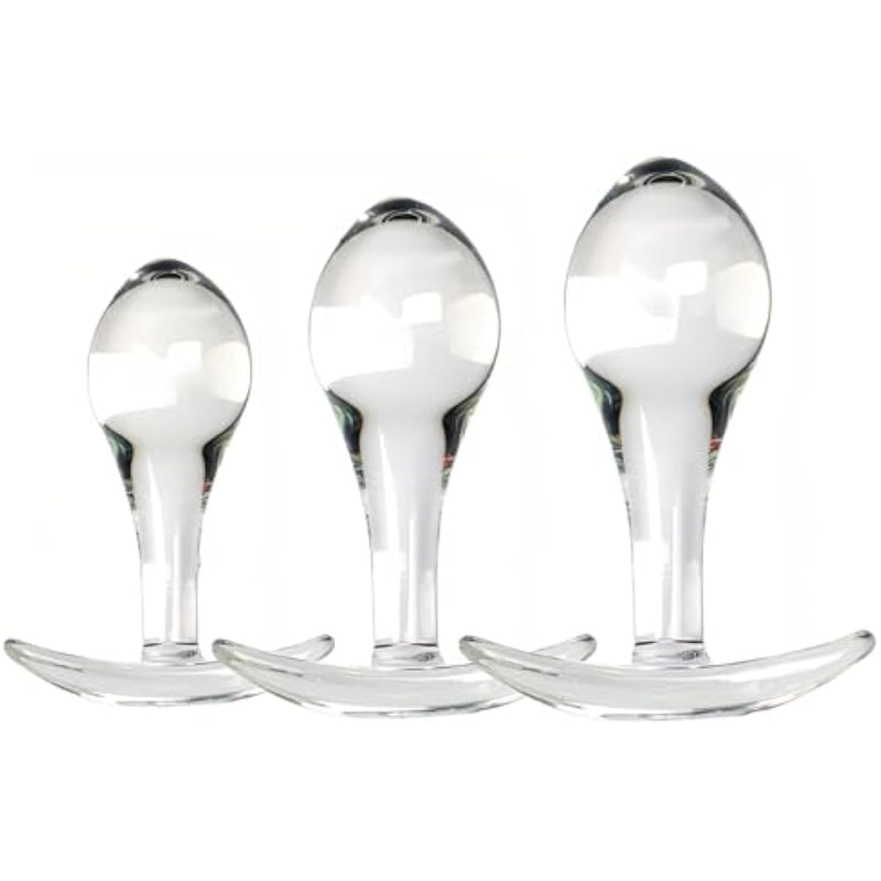 3Pcs Glass Anal Plug Adult Sex Products Training Kit Anal Beads Butt Plug Masturbator Toys With Anchor Bottom, Smooth Glass Sex Toys For Men Women Beginners Advanced Players Pleasure (Transparent)