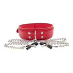 Stainless Steel Adjustable Nipple Clip Choker Necklace for Women with Black Leather Collar