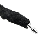 Butt Plug With Smooth Long Fox Tail Anal Sex Toys Role Play Flirting Animal Tail For Couple Black (M)