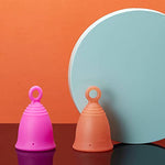 Silicone Ring Menstrual Cup with Loop Pull Stem for Easy Removal - Reusable 12 Hour Tampon Alternative - Medium Size, Soft Peachcup