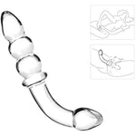 Anal Beads, Glass Bent Pleasure Wand Double-Ended Butt Plug G-Spot Stimulation Dildo For Men Women (Clear)