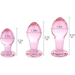 Glass Butt Plug, Anal Trainer 3-Piece Butt Training Set Crystal Anal Adult Sex Toys G-Spot Stimulation For Men Women Masturbation Pink