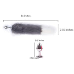 Sexy Fox Tail Cosplay Anal Plug Anal Butt Plug Adult Sex Toys For Women Men Couple Stainless Steel Anal Plug (18" Gray)