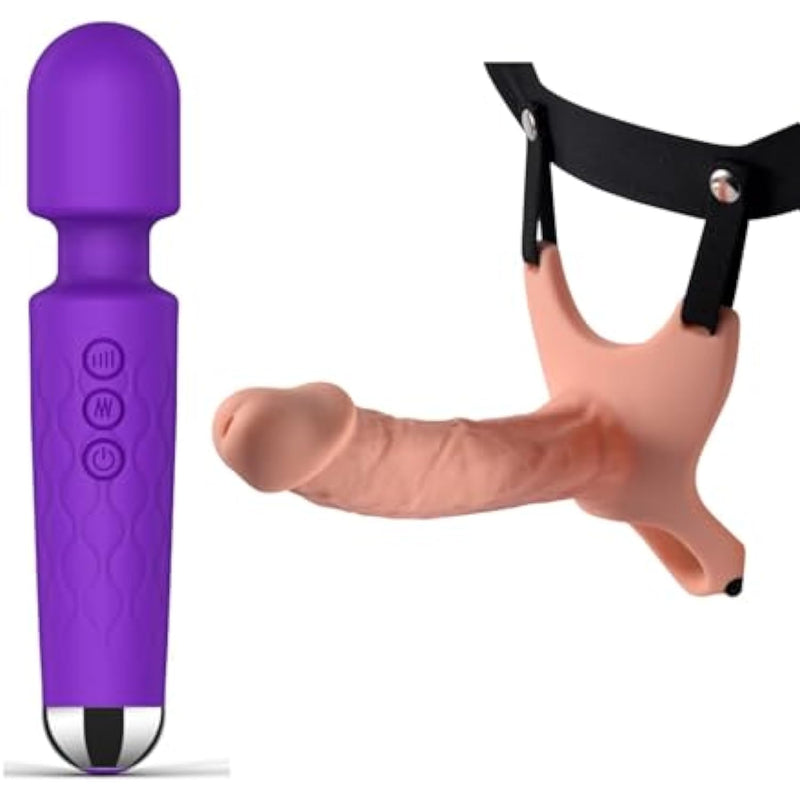 Hollow Strap-On System + Rechargeable Personal Wand Massager