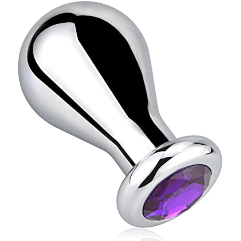 Big Anal Butt Plug,Bulb-Shaped Metal Anal Plug With Purple Gemstones, Anal Toys For Prostate Massage And Sphincter Stretching, Anal Sex Toys For Men Women Couples (L)