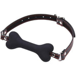 Silicone Dog Bone Gag Mouth Black Pet Bones Gag Bondage Adjustable Mouth Leather Strap Sex Toys Slave Sm Game For Lover Couple (Black)