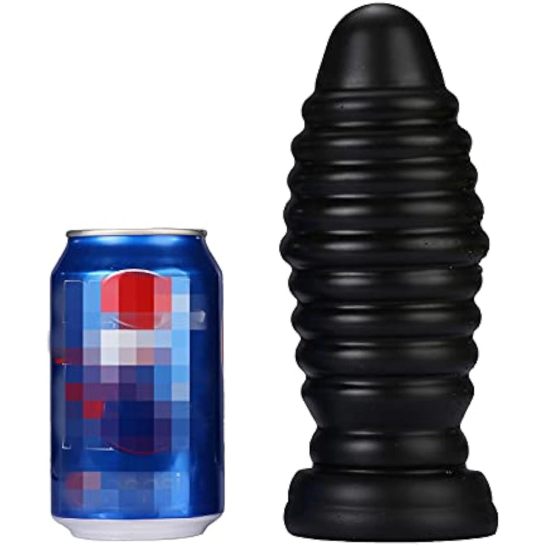 Large Ribbed Anal Plug Big Butt Plug Anus Stimulator Anal Training Toy For Advanced Men Women (Black)