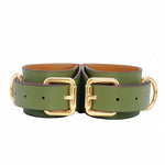 BDSM Wrist Restraint Cuffs, Adjustable Bondage Handcuffs with Center Ring, Leather Restraint for Couples Role Play (Avocado Color)